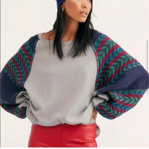 🎉HP🎉Free People Rainbow Dreams Balloon Sleeve Pullover Top - Picture 3 of 8